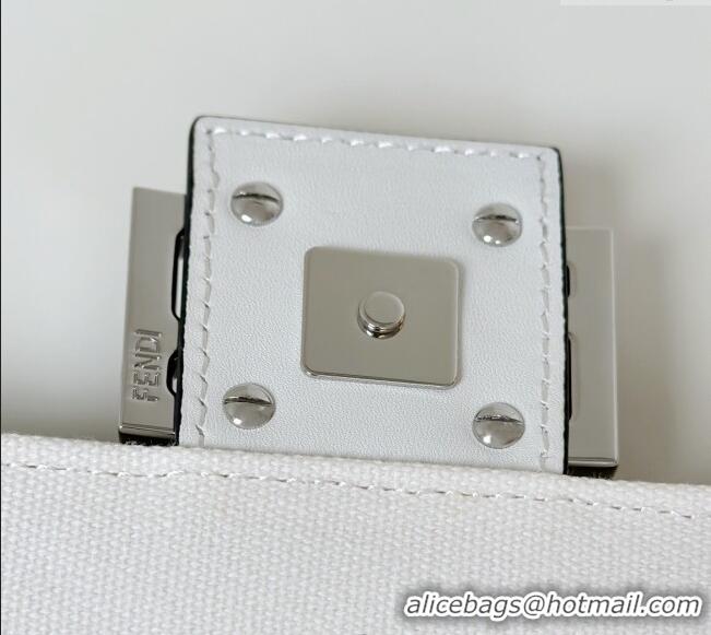 Buy Fashionable Fendi Baguette Medium Bag in Canvas with FF embroidery 0159M Black/White 2025