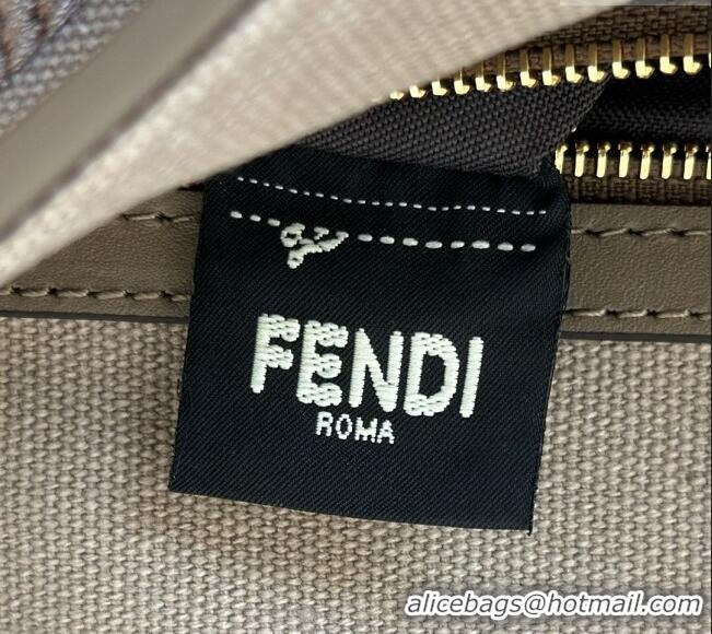 Luxury Cheap Fendi Baguette Medium Bag in Canvas with FF embroidery 0159M Brown/Grey 2025