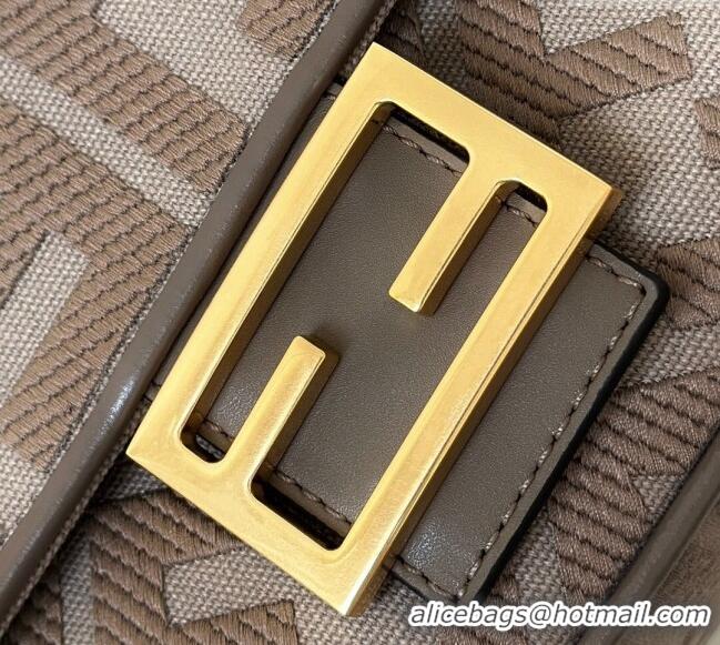 Luxury Cheap Fendi Baguette Medium Bag in Canvas with FF embroidery 0159M Brown/Grey 2025