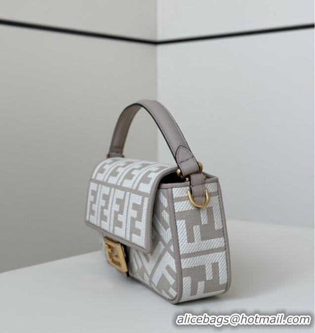 Best Quality Fendi Baguette Medium Bag in Canvas with FF embroidery 0159M Grey/White 2025