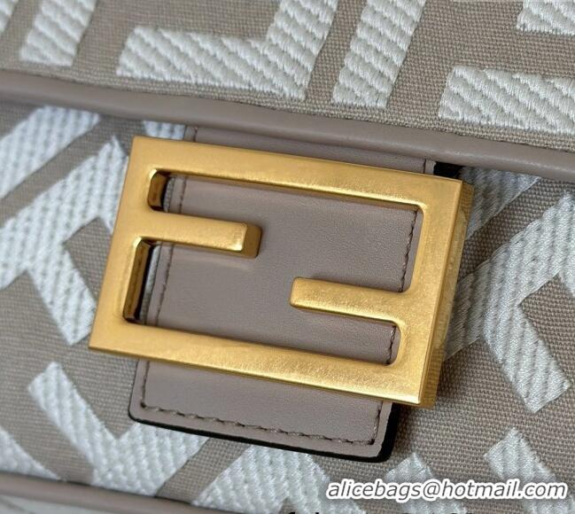 Best Quality Fendi Baguette Medium Bag in Canvas with FF embroidery 0159M Grey/White 2025