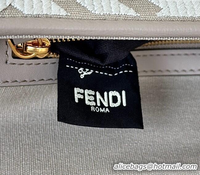 Best Quality Fendi Baguette Medium Bag in Canvas with FF embroidery 0159M Grey/White 2025