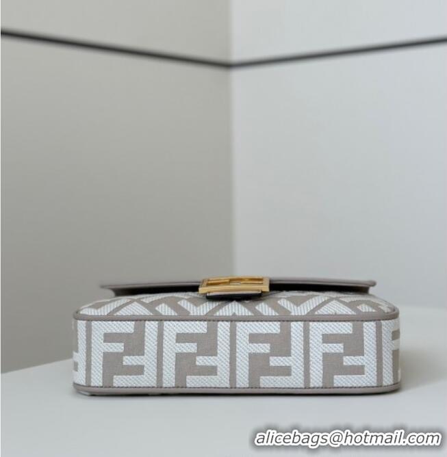 Best Quality Fendi Baguette Medium Bag in Canvas with FF embroidery 0159M Grey/White 2025