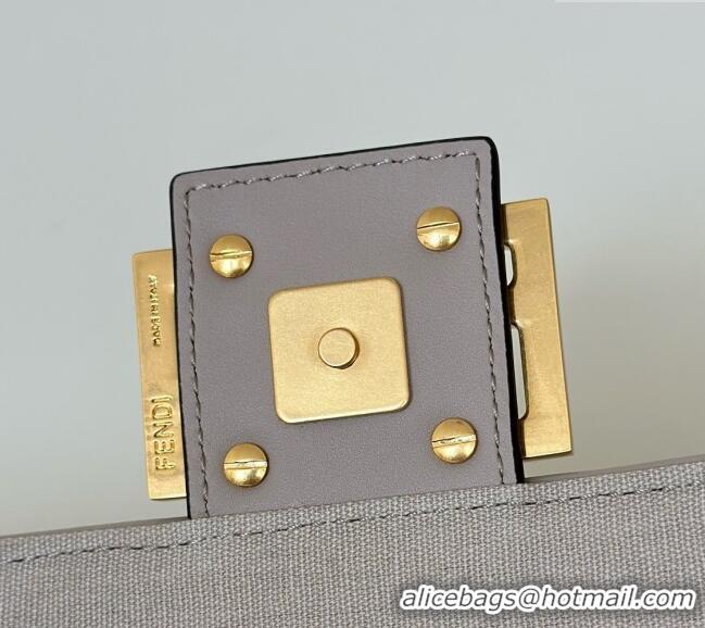 Best Quality Fendi Baguette Medium Bag in Canvas with FF embroidery 0159M Grey/White 2025