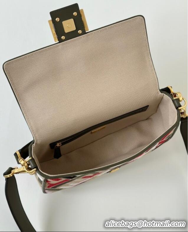 Classic Cheap Fendi Baguette Medium Bag in Canvas with FF embroidery 0159M Beige/Multicolor 2025