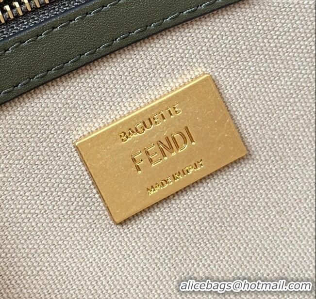 Classic Cheap Fendi Baguette Medium Bag in Canvas with FF embroidery 0159M Beige/Multicolor 2025