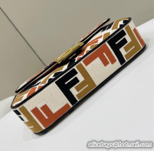 Luxury Discount Fendi Baguette Medium Bag in Canvas with FF embroidery 0159M Black/Multicolor 2025