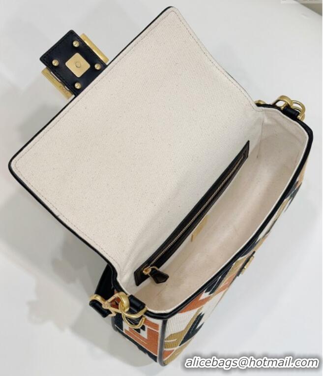 Luxury Discount Fendi Baguette Medium Bag in Canvas with FF embroidery 0159M Black/Multicolor 2025