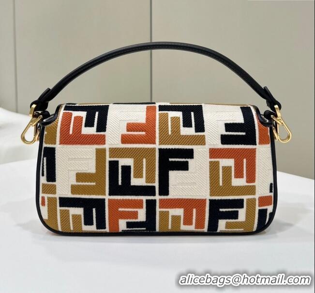 Luxury Discount Fendi Baguette Medium Bag in Canvas with FF embroidery 0159M Black/Multicolor 2025