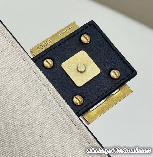 Luxury Discount Fendi Baguette Medium Bag in Canvas with FF embroidery 0159M Black/Multicolor 2025