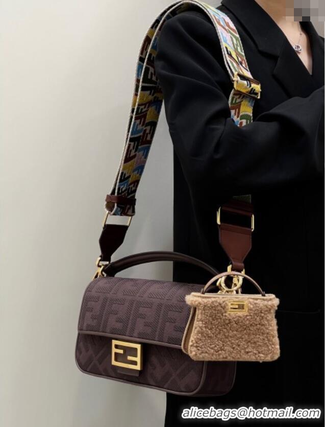 Top Design Fendi Baguette Medium Bag in Canvas with FF embroidery 0159M Chocolate Brown 2025
