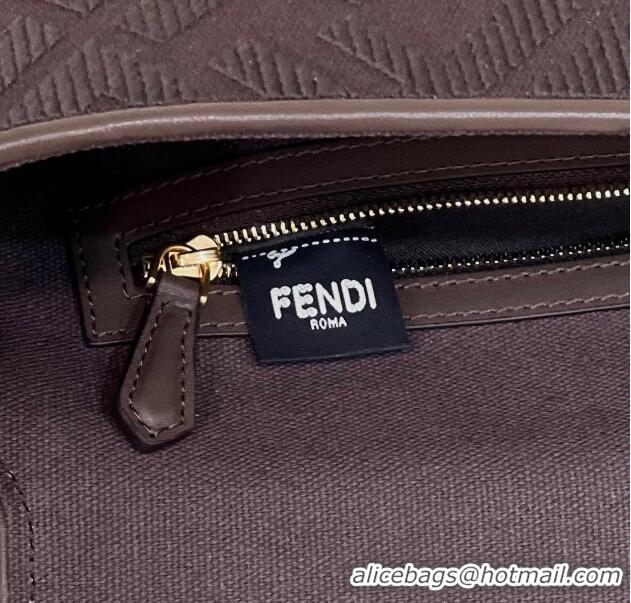 Top Design Fendi Baguette Medium Bag in Canvas with FF embroidery 0159M Chocolate Brown 2025