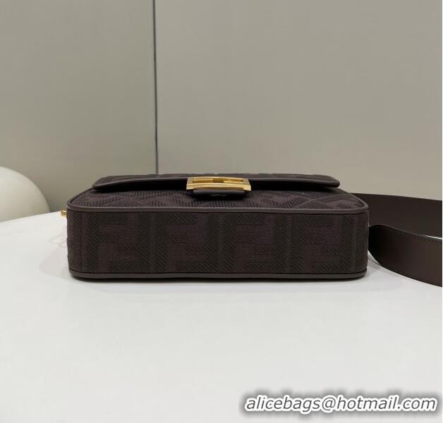Top Design Fendi Baguette Medium Bag in Canvas with FF embroidery 0159M Chocolate Brown 2025