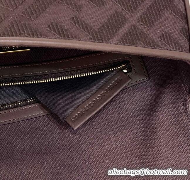 Top Design Fendi Baguette Medium Bag in Canvas with FF embroidery 0159M Chocolate Brown 2025