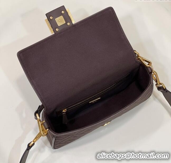 Top Design Fendi Baguette Medium Bag in Canvas with FF embroidery 0159M Chocolate Brown 2025