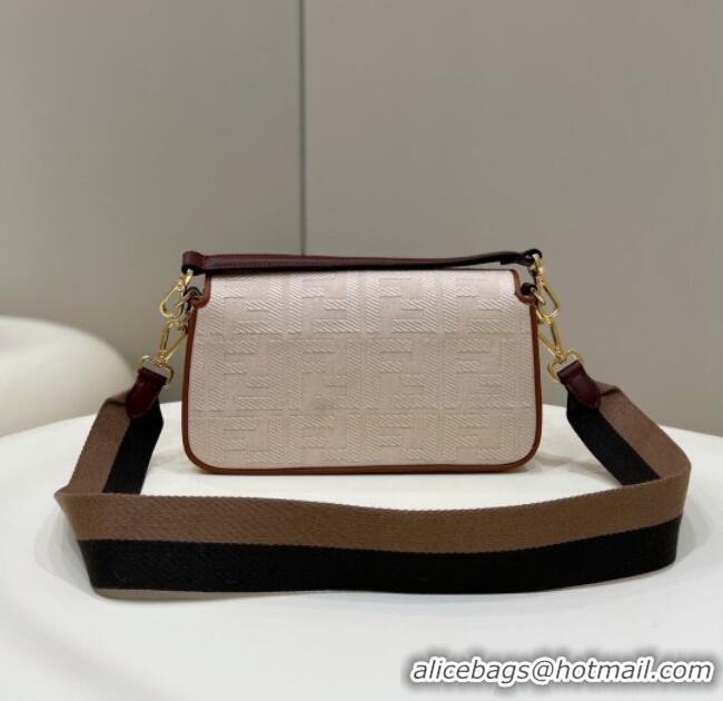 Top Grade Fendi Baguette Medium Bag in Canvas with FF embroidery 0159M Light Beige 2025