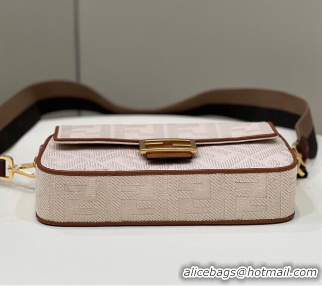 Top Grade Fendi Baguette Medium Bag in Canvas with FF embroidery 0159M Light Beige 2025