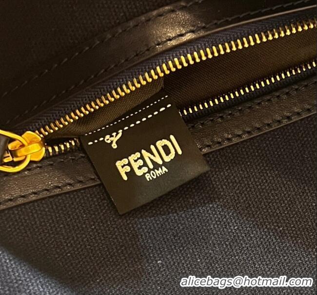 Top Grade Fendi Baguette Medium Bag in Canvas with FF embroidery 0159M Light Beige 2025