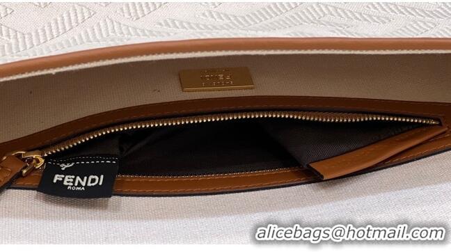 Top Grade Fendi Baguette Medium Bag in Canvas with FF embroidery 0159M Light Beige 2025