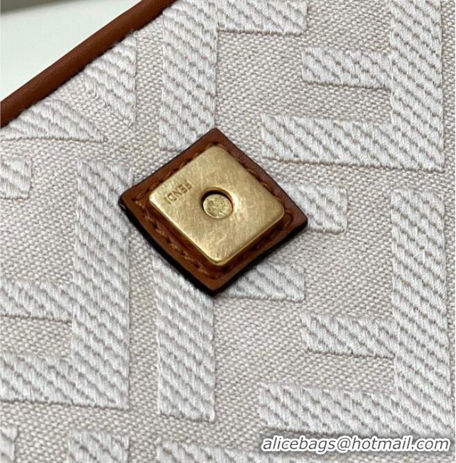Top Grade Fendi Baguette Medium Bag in Canvas with FF embroidery 0159M Light Beige 2025