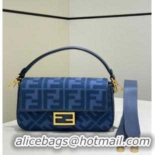 Best Quality Fendi Baguette Medium Bag in Canvas with FF embroidery 0159M Sky Blue 2025