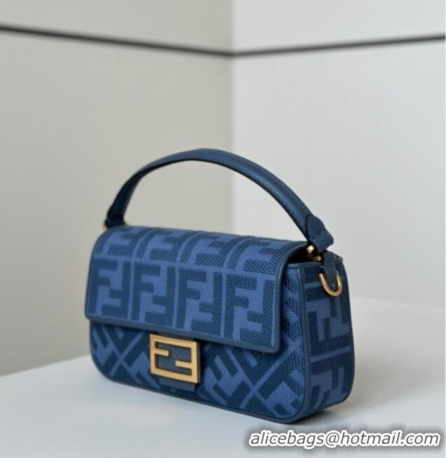Best Quality Fendi Baguette Medium Bag in Canvas with FF embroidery 0159M Sky Blue 2025