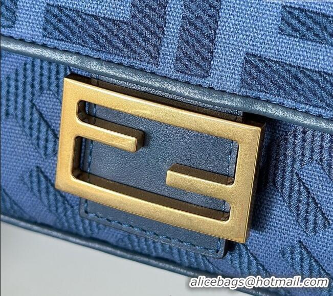 Best Quality Fendi Baguette Medium Bag in Canvas with FF embroidery 0159M Sky Blue 2025