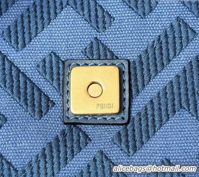 Best Quality Fendi Baguette Medium Bag in Canvas with FF embroidery 0159M Sky Blue 2025