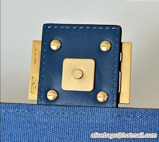 Best Quality Fendi Baguette Medium Bag in Canvas with FF embroidery 0159M Sky Blue 2025
