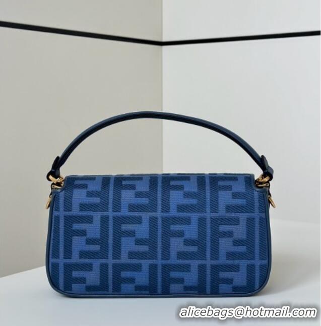 Best Quality Fendi Baguette Medium Bag in Canvas with FF embroidery 0159M Sky Blue 2025