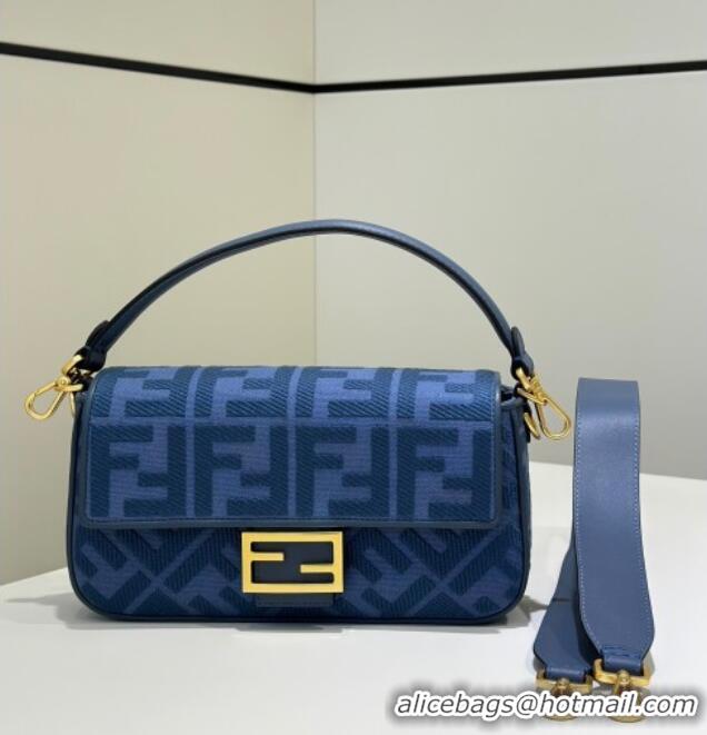 Best Quality Fendi Baguette Medium Bag in Canvas with FF embroidery 0159M Sky Blue 2025