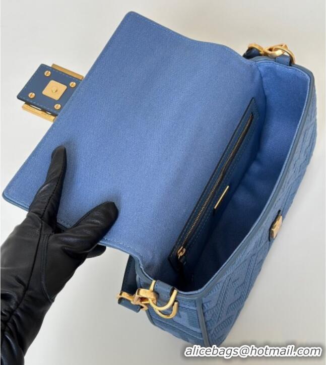 Best Quality Fendi Baguette Medium Bag in Canvas with FF embroidery 0159M Sky Blue 2025