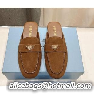 Crafted Prada Suede Mules/Slippers Brown 2025 1D766N