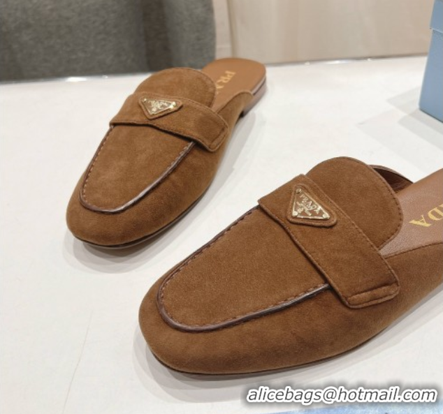 Crafted Prada Suede Mules/Slippers Brown 2025 1D766N