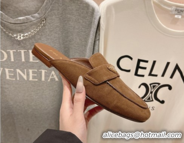 Crafted Prada Suede Mules/Slippers Brown 2025 1D766N