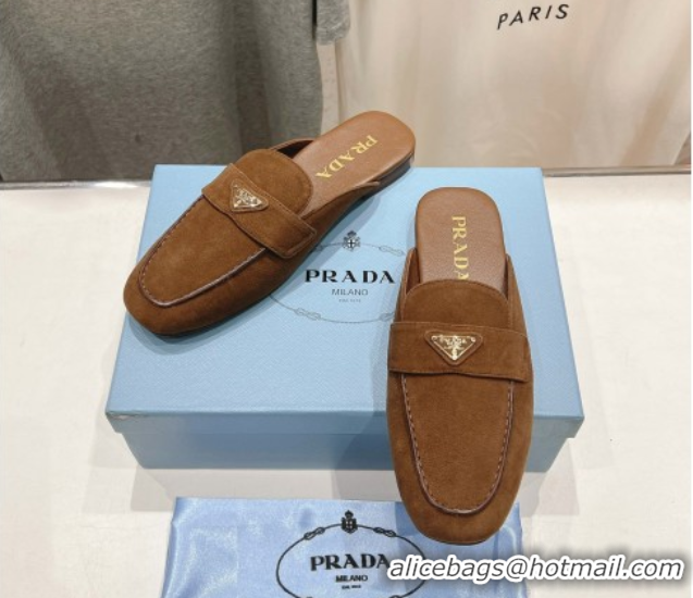 Crafted Prada Suede Mules/Slippers Brown 2025 1D766N