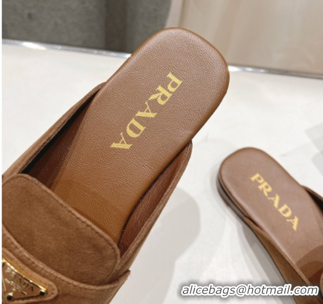 Crafted Prada Suede Mules/Slippers Brown 2025 1D766N