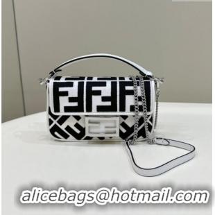 Well Crafted Fendi Baguette Mini Bag in Canvas with FF embroidery 0159S Black/White 2025
