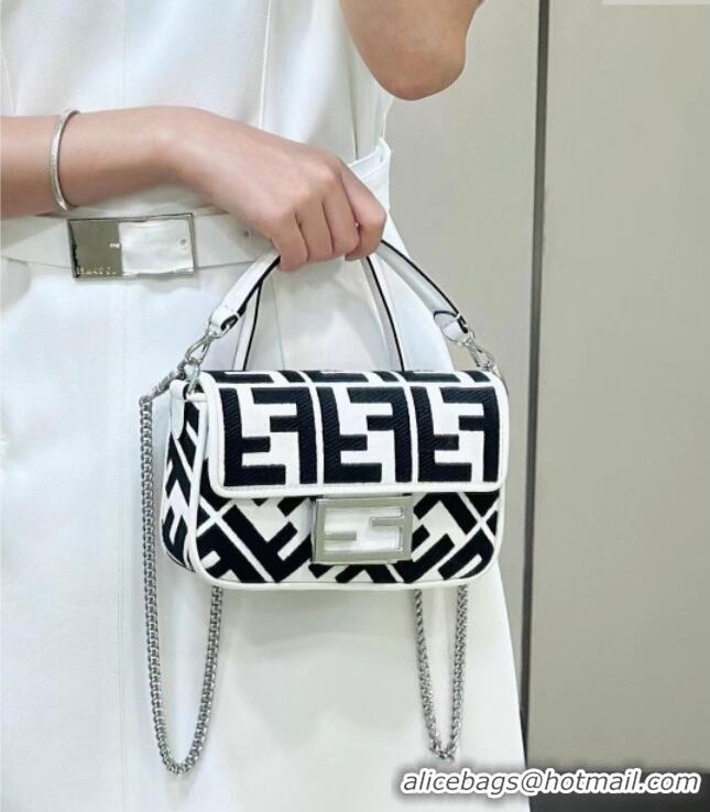 Well Crafted Fendi Baguette Mini Bag in Canvas with FF embroidery 0159S Black/White 2025