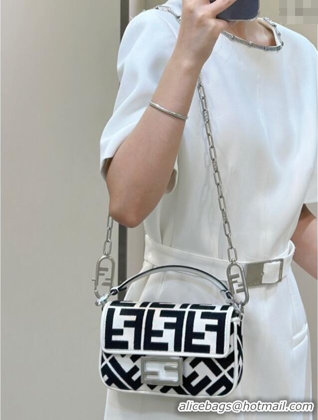 Well Crafted Fendi Baguette Mini Bag in Canvas with FF embroidery 0159S Black/White 2025