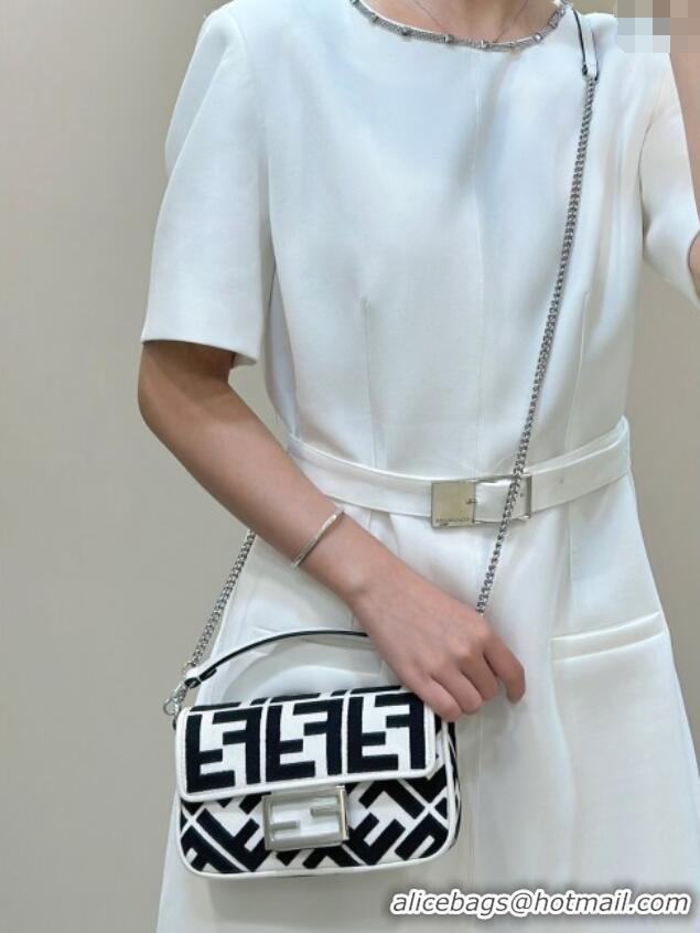 Well Crafted Fendi Baguette Mini Bag in Canvas with FF embroidery 0159S Black/White 2025