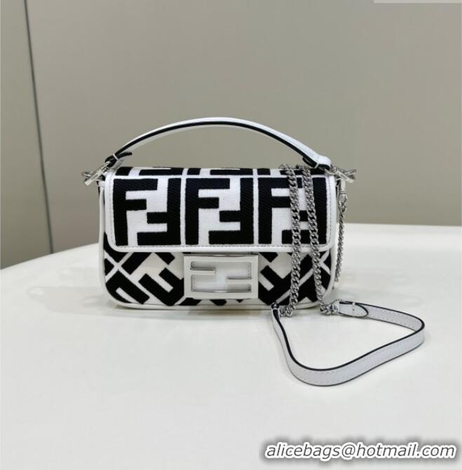 Well Crafted Fendi Baguette Mini Bag in Canvas with FF embroidery 0159S Black/White 2025