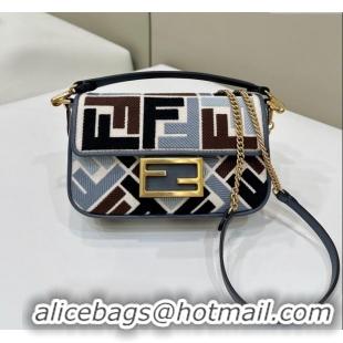 Low Cost Fendi Baguette Mini Bag in Canvas with FF embroidery 0159S Blue/Multicolor 2025