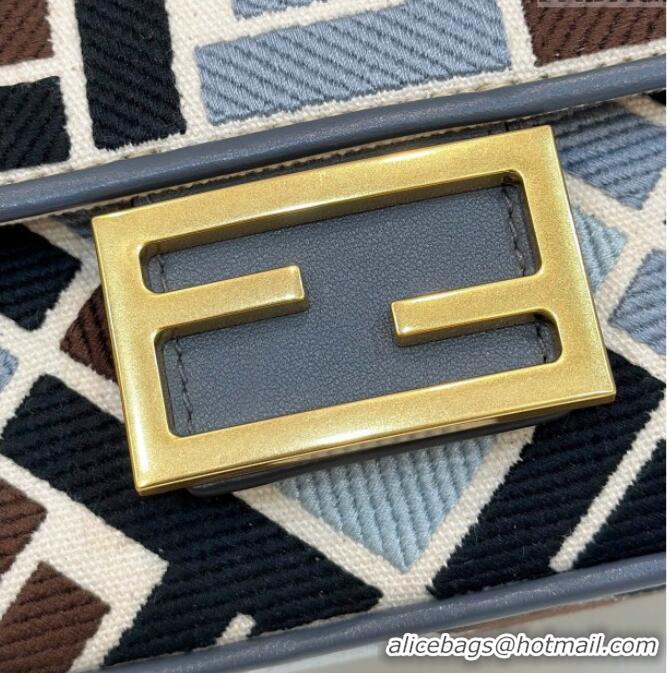 Low Cost Fendi Baguette Mini Bag in Canvas with FF embroidery 0159S Blue/Multicolor 2025