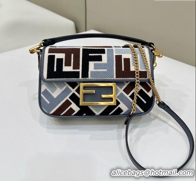 Low Cost Fendi Baguette Mini Bag in Canvas with FF embroidery 0159S Blue/Multicolor 2025