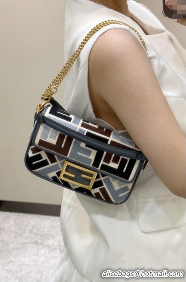 Low Cost Fendi Baguette Mini Bag in Canvas with FF embroidery 0159S Blue/Multicolor 2025