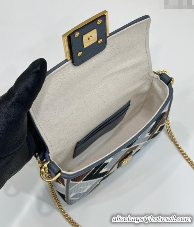 Low Cost Fendi Baguette Mini Bag in Canvas with FF embroidery 0159S Blue/Multicolor 2025