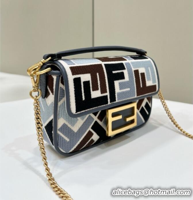 Low Cost Fendi Baguette Mini Bag in Canvas with FF embroidery 0159S Blue/Multicolor 2025