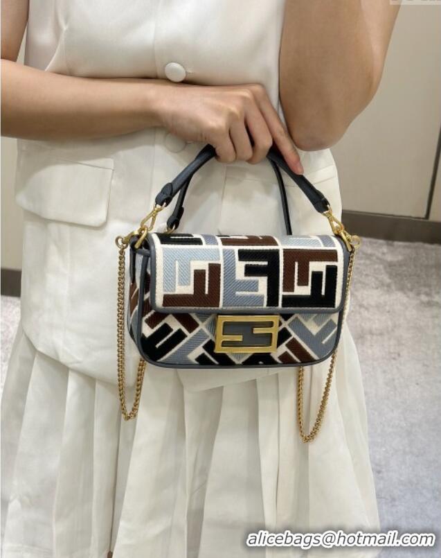 Low Cost Fendi Baguette Mini Bag in Canvas with FF embroidery 0159S Blue/Multicolor 2025