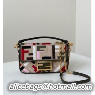 Best Quality Fendi Baguette Mini Bag in Canvas with FF embroidery 0159S Beige/Multicolor 2025